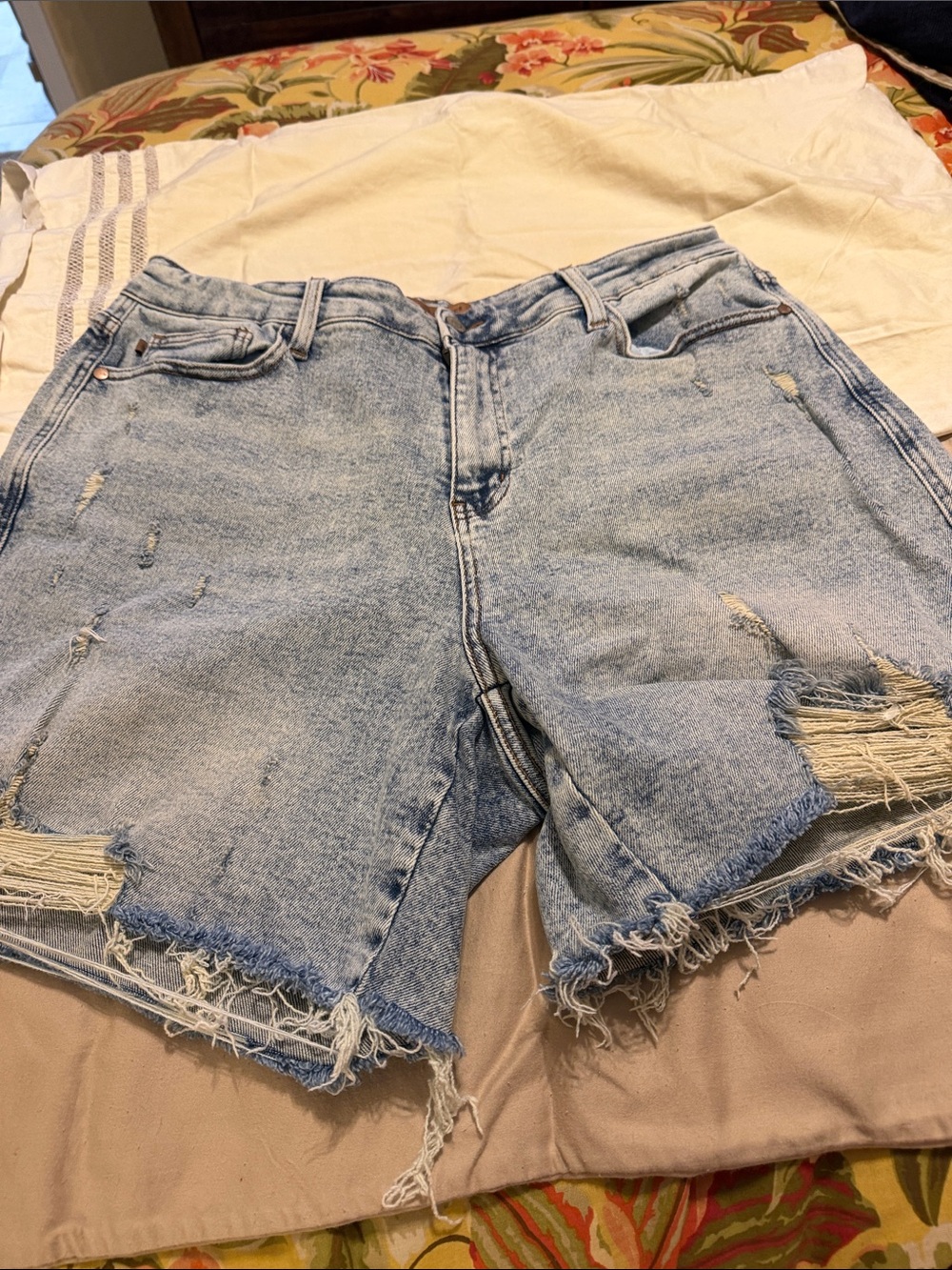 Judy Blue Light Blue Distressed High-Rise Denim Shorts